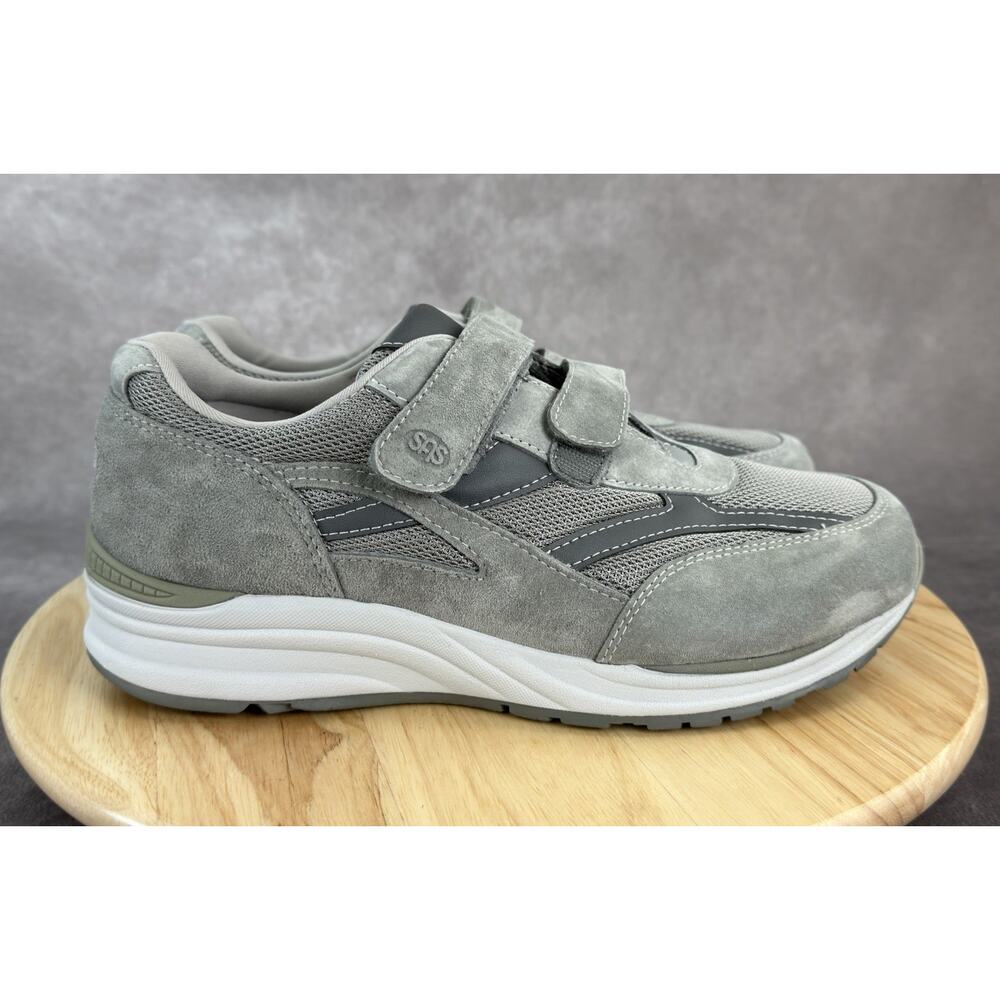 SAS Mens Sz 10.5W JV Mesh Sneaker Gray Suede Comfort Walking Shoes Hook & Loop